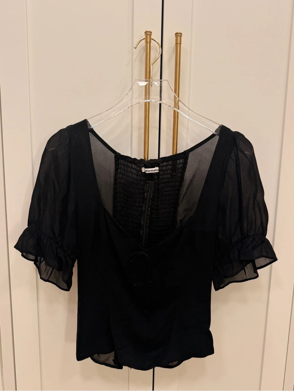 Reformation Black Puff Sleeve Top